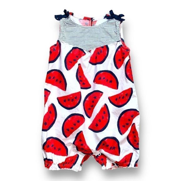Just One You By Carters One Piece Romper Patriotic Red Watermelon Star Print - Picture 1 of 11